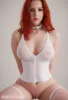 Beautiful Red Head In Wet Blouse And White Fishnet Stockings